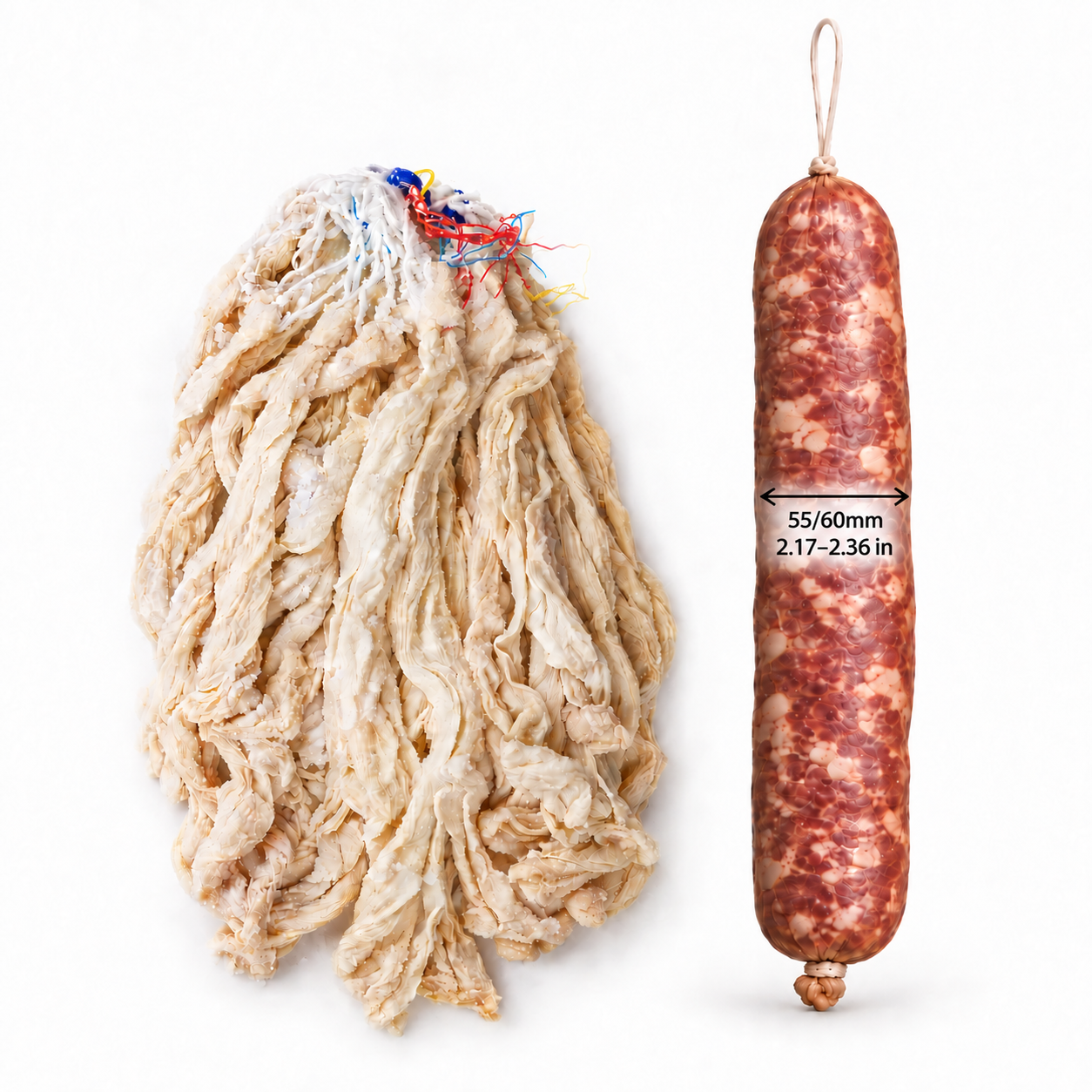Cut & Tied Beef Middles, 55/60mm Size - Bulk 100 pc. pack