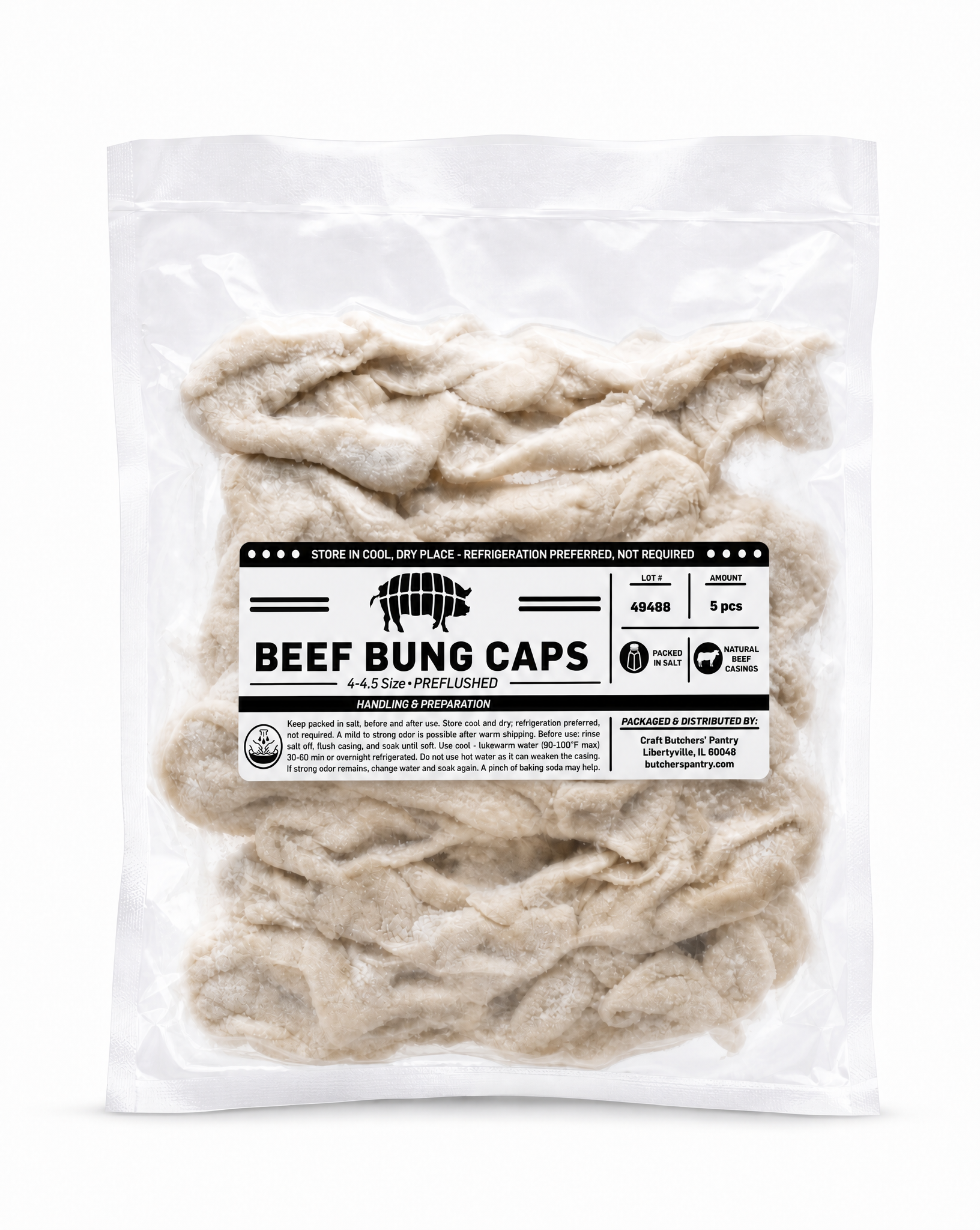 Beef Bungs, 4.5-5" Size - 5 ea. (for ground/salami products)